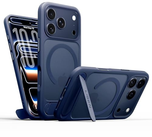 LISEN Hülle für iPhone 17 Pro Max mit MagSafe [Unsichtbarer Ständer] [20N Super Magnetkraft] Tastenschutz & Militärschutz Handyhülle für iPhone 17 Pro Max Case Stoßfest - Matt Blau