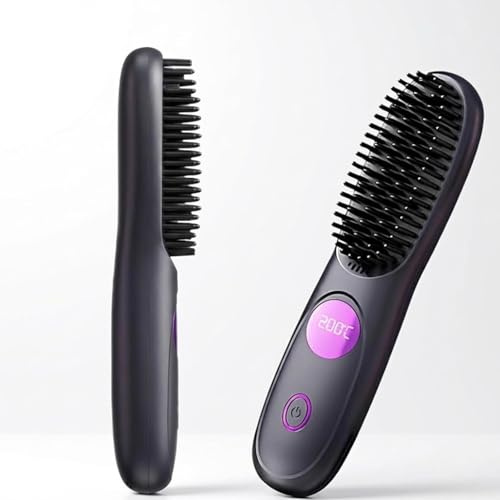 Go Brush Pro UK Cordless Hair Straightener Brush – Portable Rechargeable Ceramic Styling Brush with 3 Adjustable Heat Modes for Smooth, Everyday Styling (Black)