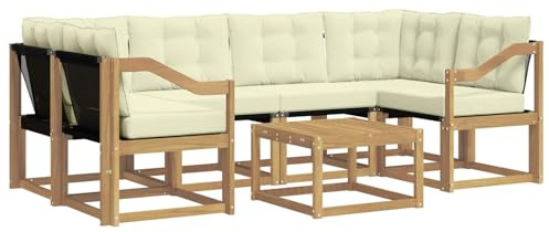 vidaXL Outdoor-Sofagarnitur mit Kissen 7 pcs Weiß und Creme, Moderne Garten-Sofa-Garnitur, Robustes Akazienholz, Bequeme Terrasse, stilvolle Couch zum Entspannen