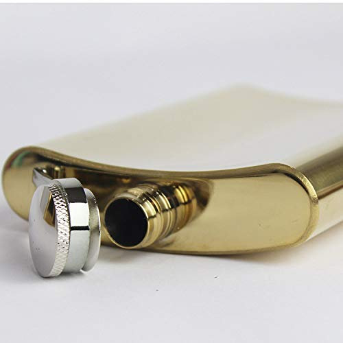 Prime Homewares Brush Stainless Steel Gold Hip Flask Beautiful Gold Colour Flask (6oz Hip Flask Gold)
