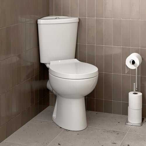 Affine® Forli Modern Bathroom Cloakroom Close Coupled Corner Toilet Space Saving WC Toilets Soft Close Seat Dual Flush Cistern Oval Pan, White Gloss
