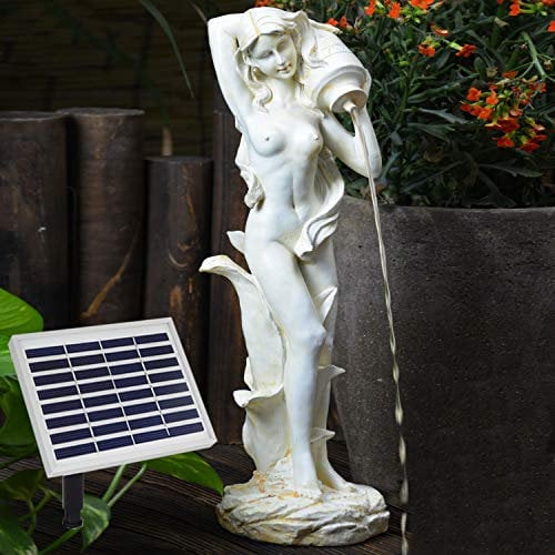 FONTANA SOLARE DA GIARDINO FONTANA GIARDINO CON BELLISSIMA STATUETTA DECORATIVA FONTANA PER ESTERNO A ENERGIA SOLARE Musa con Brocca