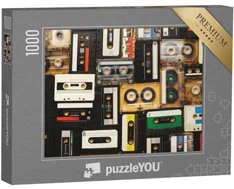puzzleYOU: Puzzle 1000 Teile „Retro-Audiokassettenbänder auf beigem Hintergrund“ – aus der Puzzle-Kollektion Vintage, Historische Bilder