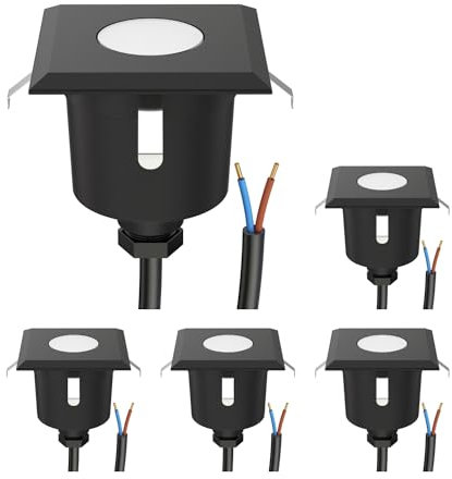 ledscom.de 5 Stück LED Bodeneinbauleuchte AGENA für außen, IP65, schwarz, eckig, 6 x 6cm, warmweiß