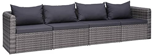 Hommdiy Garten Sofagarnitur mit Rückenkissen Sitzkissen 4-TLG. Gartensofa Gartenmöbel Gartengarnitur Sitzgruppe Sitzgarnitur Gartenset Grau Poly Rattan