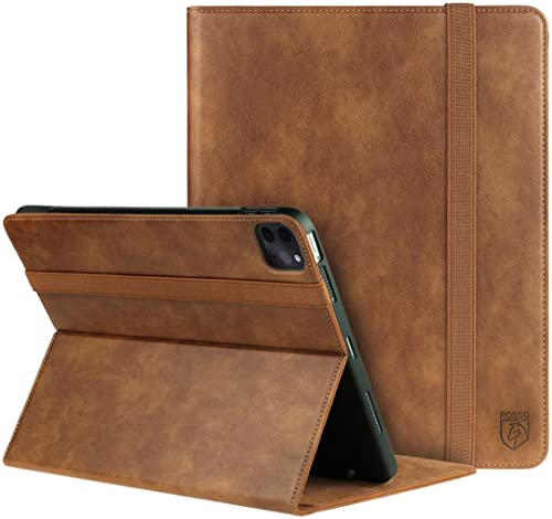 Rosso Element iPad Pro 12.9 (2018/2020/2021/2022) Hülle mit Stifthalter - Verstellbarer Book Case mit Sleep/Wake Funktion und Gummiband Braun