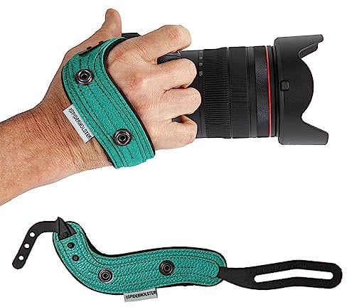 Spider Holster - SpiderPro Camera Hand Strap v2 with Snap Assembly and Optional Wrist Strap – DSLR and Mirrorless Compatible (Teal) - Genuine Leather + Memory Foam