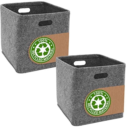 DuneDesign 2er Set: Recycling Filz Aufbewahrungsbox 33x33x33 - Kompatibel mit Kallax Regal - Cube Organizer Regalfach Einsatz - Ordnungsbox Kinderzimmer Filzkorb Aufbewahrung Kinder Spielzeugkiste