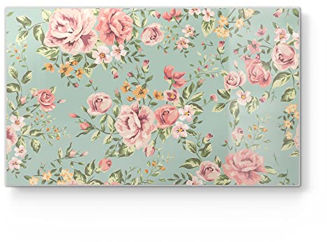 DEQORI Frühstücksbrett Glas | klein 23x14 cm | Motiv Tapete mit Blumenmuster | Design Schneidebrett für Küche | Frühstücksbrettchen antibakteriell & rutschfest | Glasplatte & Servierplatte