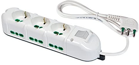 FANTON 481223-B Multipresa elettrica 9 posti con 3 prese universali e 6 prese bivalenti italiane laterali ciabatta spina grande 16A cavo 3mt colore bianco