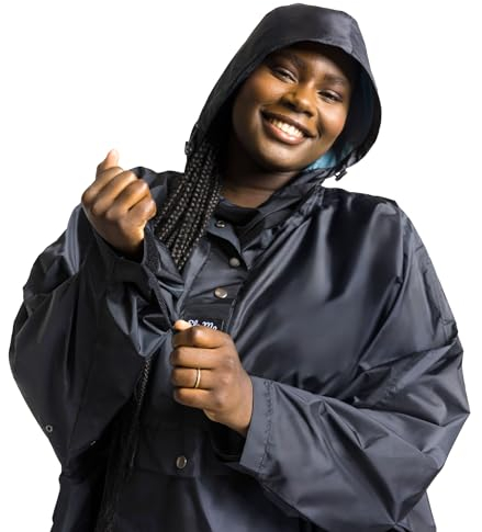 Ela Mo Regenponcho Damen - Stilvoller Fahrrad Regenschutz - wasserdicht - Super leicht - Poncho Regencape für Festival, Outdoor (Black)