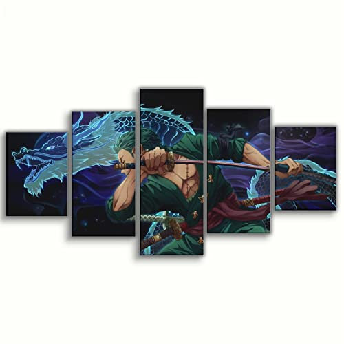 Generisch 5 Stück Anime Zoro Leinwand Poster Wandkunst-Dekordruck, Piratenjäger, für Wohnzimmer, Schlafzimmer, Dekoration Ungerahmt 60x32 zoll