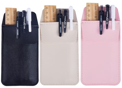 GORGECRAFT 3Stk 3 Farben Taschenschutz Aus Leder Stifthalter Organizer Für Hemden Mäntel Hosen Stifthülle Mehrzweck-Stifttasche Für Stifte Zeiger Bleistifte Und Notizkarten Rosa Schwarz Beige