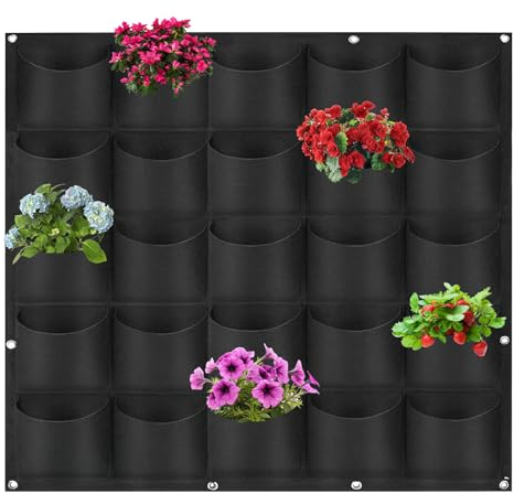 Hillylolly Sac à Plantes Mural, 25 Poches Sacs de Culture Muraux, 100 x 100 cm, Sac de Plantation Suspendu Pot de Fleurs Mural Extérieur, Sac à Plantes Mural en Feutre Vertical