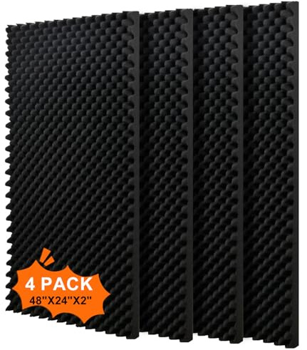 4 pack, 48x24x2 inches acoustic foam panels Egg Crate Foam Padding sound proof panels for walls Soundproof Foam Studio Acoustic Treatment Studio Foam panels Soundproofing Used to Absorb Echoes