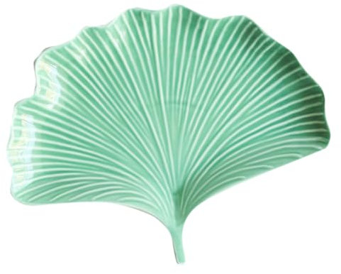 COLLBATH Ciotola in Ceramica con Foglie di Ginkgo Elegante Piatto da Portata per Insalata E Dessert Cucina di Casa Ciotola Multiuso Verde