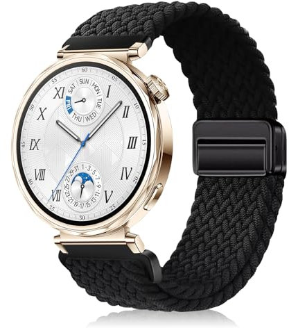 YealRed 18mm Bracelet pour Huawei Watch 5 42mm/GT 5 Pro 42mm/GT 5 41mm, Fermoir magnétique, bracelet de rechange tressé en nylon, compatible avec Huawei Watch GT 4 41mm (Noir)