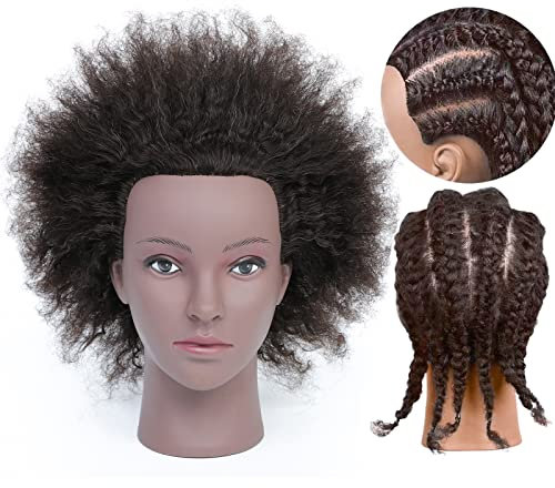 Ausbildung Kopf African American mit 100% Echthaar Schaufensterpuppe Kopf Kosmetologie Afro Haar Manikin Kopf für die Praxis Styling Flechten