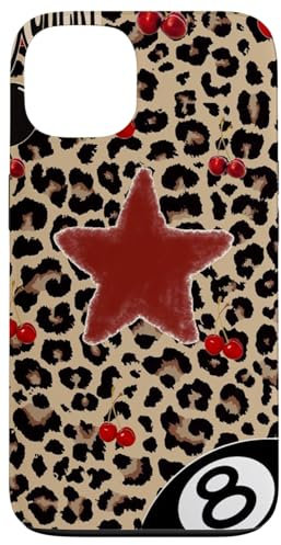 iPhone 13 Star & Cherry 8 Ball Y2K On Cheetah Leopard Print Case