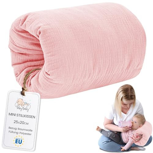 Stillkissen Musselin klein Breastfeeding und Nursing Pillow für unterwegs 20 cm - Stillmuff Armkissen und Lagerungskissen Baby Arm Still Kissen Oeko-Tex Puderrosa