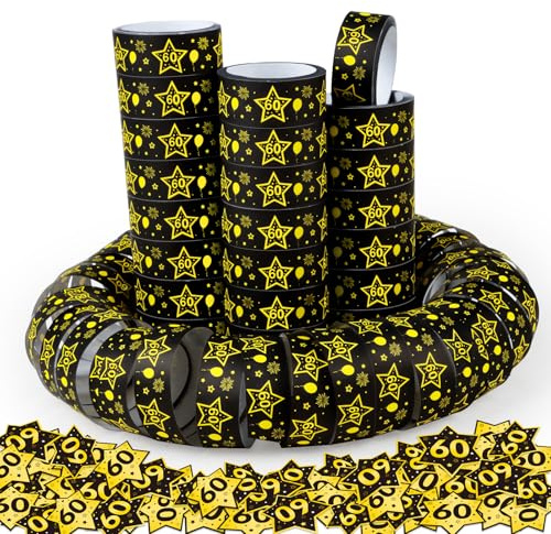 WenmthG 60. Geburtstag Deko: Schwarz-Gold Luftschlangen & Konfetti, 3 Rollen à 4m & 100 Stück, Hochwertiges Papier, Perfekt für Geburtstagsparty-Deko
