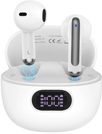 Auriculares inalámbricos Bluetooth para iPhone 16 Pro Max 16e 16 Plus 16 15 Pro Max 15, V5.3 48H, auriculares inalámbricos con pantalla LED, funda de carga IPX7, auriculares impermeables para Samsung