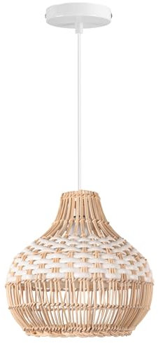 LIGKIN Lustre Suspension en Bambou Tissage Lampe Suspendue Style Boho Ø32cm Abat-jour en Rotin Bambou Bicolore Vintage Luminaire Plafonnier pour Cuisine Salle à Manger Salon