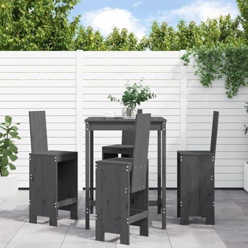 Qnhdfrt Gartenbar Set Grau aus Massivholz Kiefer 82 5 x 82 5 x 110 cm mit 4 Barhockern 40 x 42 x 120 cm Robuste Outdoor Möbel für Terrasse Balkon und Garten