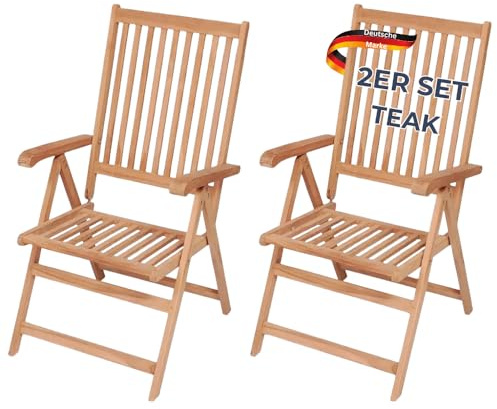 DELUKE Gartenstühle Egol 2er Set Massivholz Teak Verstellbar Braun | Gartenstuhl Holz Outdoorstühle klappbar Balkonstühle