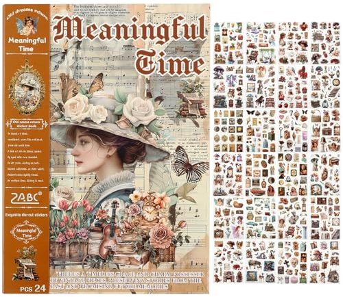Sticker Aesthetic Scrapbook & Vintage Sticker Buch für Erwachsene, Retro Scrapbook Sticker Set mit vorgeschnittenen Motiven für Journaling, Junk Journal & Bullet Journal, Sticker Book für Scrapbooking