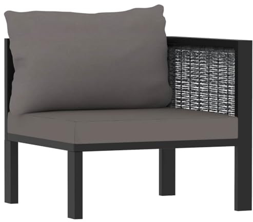 Keeushr Sofa-Eckelement mit Linker Armlehne aus Poly Rattan in Anthrazit für Innen- und Außenbereich, Strapazierfähiges Lounge-Modulsofa mit Pulverbeschichtetem Aluminiumrahmen,