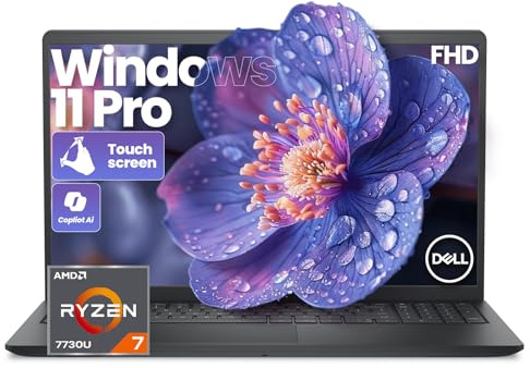 Dell 15 Touchscreen Laptop, AMD Ryzen 7 7730U (Beats i7-1355U), 20GB RAM, 512GB NVMe SSD, Windows 11 Pro, 15,6 Zoll FHD IPS, Copilot AI, Type-C, HDMI, Schwarz, Modell 2026