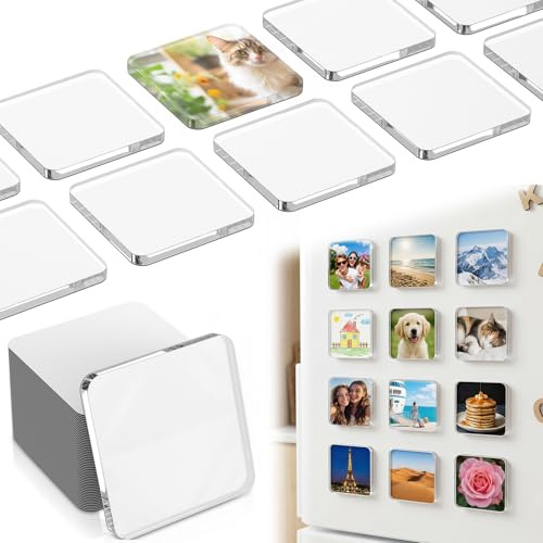 DIY Kühlschrankmagnete Set zum Basteln 20 Stück 5 × 5 cm | Acryl Magnetrahmen mit Passgenauen Acrylplatten Klebefolie Magnetstreifen Transparente Fotomagnete für Gestaltete Fotomagnete