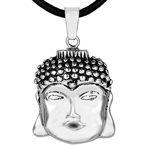 DonDon Herren Lederkette Leder Halskette 50 cm mit Edelstahl Anhänger Buddha