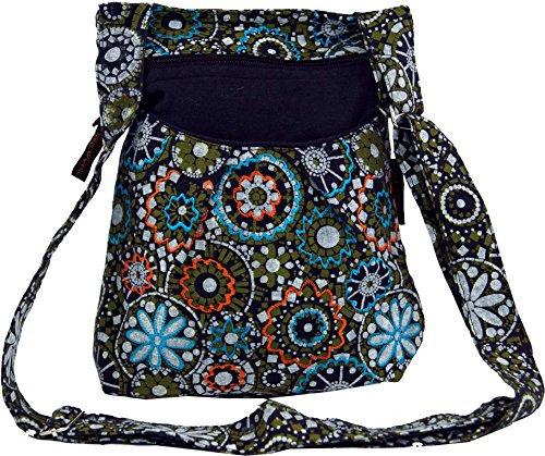 GURU SHOP Bestickte Ethno Schultertasche - Olive, Unisex - Erwachsene, Baumwolle, 26x20x7 cm