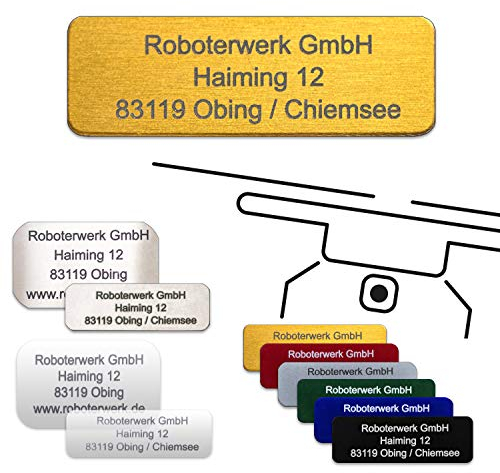 Roboterwerk – Drohnen-Kennzeichnungsschilder, 30x10mm / 31x19mm, Aluminium, QR-Code, Lasergravur, e-ID, Registrierungsnummer, widerstandsfähige Aufkleber, bis zu 4 Zeilen (30x10mm, Gold)