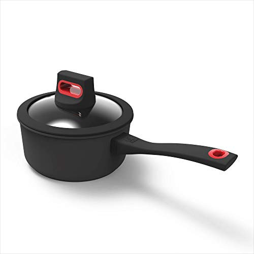 Beka Kasserolle mit Deckel, Milchtopf induktion beschichtet mit Glasdeckel 16cm, 1l, aus Aluguss, mit hitzeabweisendem Griff aus Kunststoff, schwarz, Energy Kollektion