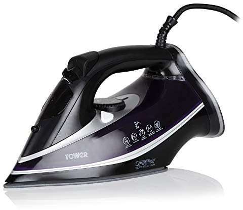 Tower T22013PR CeraGlide Ultra-Speed Steam Iron with Variable Steam Function, Anti-Calc, Anti-Drip and Self-Cleaning, Purple, 3100 W, Black and Purple