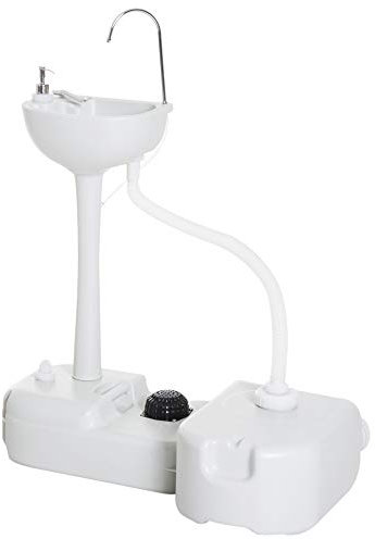Outsunny Évier à Main Portable Station de Lavage Camping Jardin Extérieur Voyager avec Réservoir d'Eau 17L Pompe à Pied 83 x 50 x 103 cm Gris