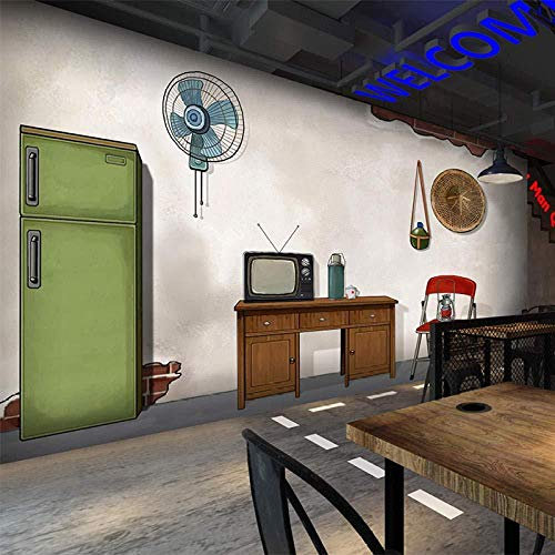 Mural 3D Wallpaper Mural Retro Nostalgic 80S Wallpaper String Skewer Barbecue Roadside Spicy Hot Pot Restaurant Restaurant Wallpaper 430cmx300cm(169.3x118.1inch)