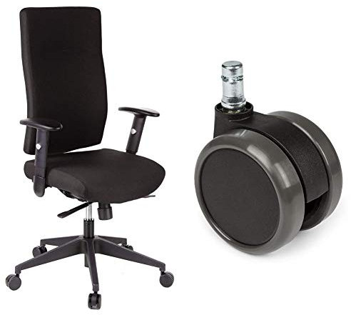 hjh OFFICE 608500 Profi Bürodrehstuhl PRO-TEC 300 Stoff Schwarz Bürosessel ergonomisch, hohe Rückenlehne & 5X Hartbodenrollen 11mm / 65mm Büro-Stuhl-Rollen für Hartböden (5er Pack)