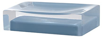 Gedy Auckland Porta saponetta, Misure e Peso: 3X11X7 CM & 0,15 kg, Porta Sapone Solido in Resina Trasparente di Alta qualità, Finitura Celeste, Design R&S, Fatto a Mano, 2 Anni di Garanzia