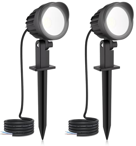 MEIKEE 2PCS Faretto da Giardino 7W 500LM CA 85~265V Proiettore LED Spot con Picchetto Esterno IP66 Impermeabile Bianco Freddo 6500K Lampadina LED per Giardino Patio Cortile Percorso Prato
