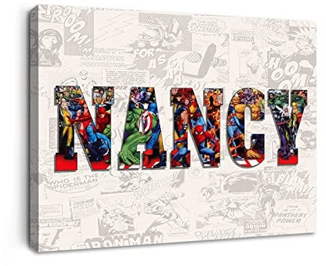 sky art Large Personalised Avengers Name Word Art Print Character Poster Superhero Canvas Painting Wall Art Decorations Wall Art Home Wall Decorations Gifts 30x40cm, Gray