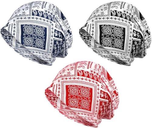 XYIYI Damen Mütze Chemo Hut Slouchy Kopfbedeckungen Kopf Wraps Krebshüte (3Stück Cashew Schwarz Rot Blau-X), Einheitsgröße