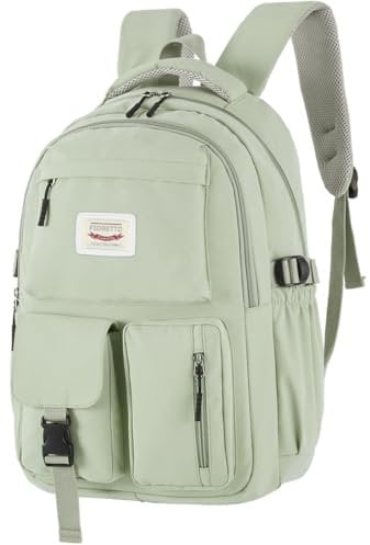 FIORETTO Lightweight School Backpack Womens, Cute School Bag for Teenager Girls, 14 Inch Laptop Rucksack Casual Daypack Backpack for Travel College Work Green