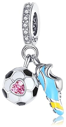BEEUVIP Damen Fußballschuhe mit einem Fußballbaumel Charm Anhänger für Armband 925 Sterling Silber Geburtsstein Charms Beads passend für Armband
