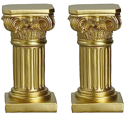 Uziqueif 2 Stück Römische Säule Deko Skulptur im Europäischen Stil - Mini Harz Griechische Säulen Kerzenständer Kerzenhalter Dekosäule Requisiten für Haus Büro Hochzeit Tischdekoration,Gold
