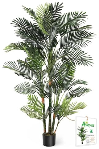Aveyas 6ft Artificial Golden Cane Palm Tree for Home Decor, 6 Feet Big Faux Plant Fake Silk Tropical Kentia Areca Trees with Pot for Indoor Outdoor Interior House Living Room (6 ft Tall)