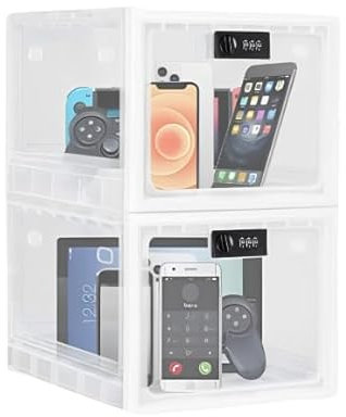 Lucerbern Medikamenten Aufbewahrungbox,abschließbare box,kiste mit schloss,Abschließbare Durchsichtige Box Persönlicher Safe Faltbar für Medizin,Snack, Handy Gefängnis, Lebensmittel(Weiß) (2), GX001